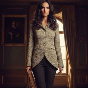 Vintage Current Tan Jaquard Printed Tail Blazer Size 4